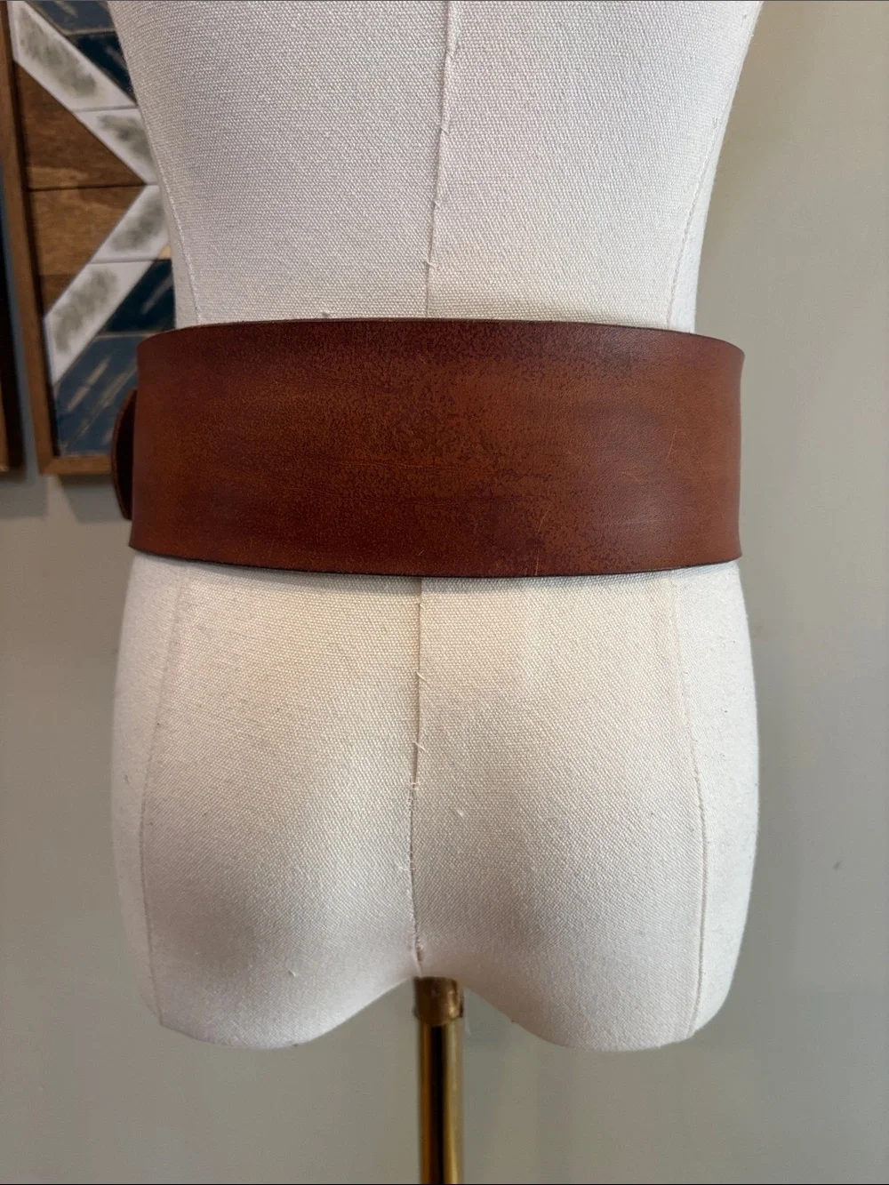 Vintage Ralph Lauren 80s Wide Brown Leather Belt with Round Brass Buckle Small - Picture 3 of 14